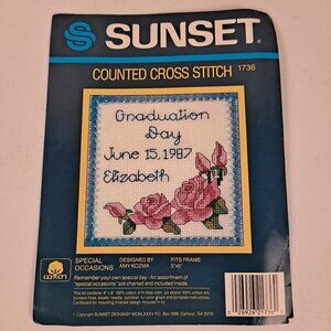 Sunset "Graduation Day" Counted Cross Stitch Pattern and Material Vintage